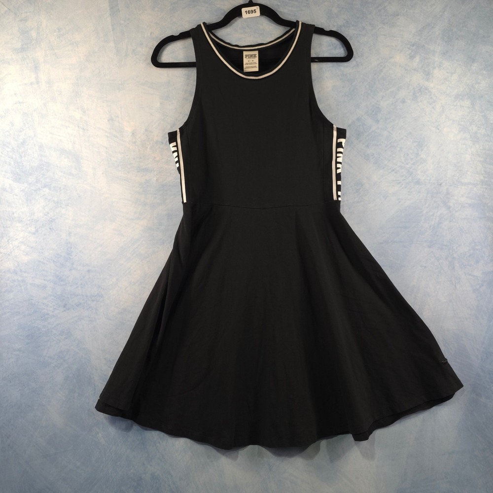 Pink Victoria's Secret Black Skater Dress Logo Side Stripe Sleeveless Medium